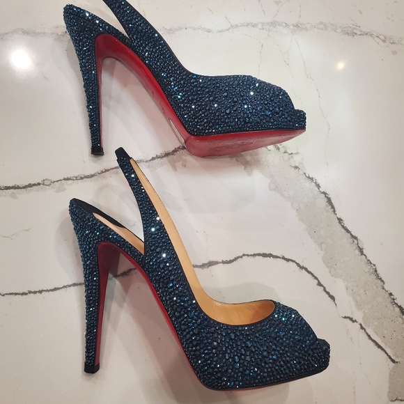 Christian Louboutin Blue Crystal lady peep 38 1/2 - Picture 9 of 12